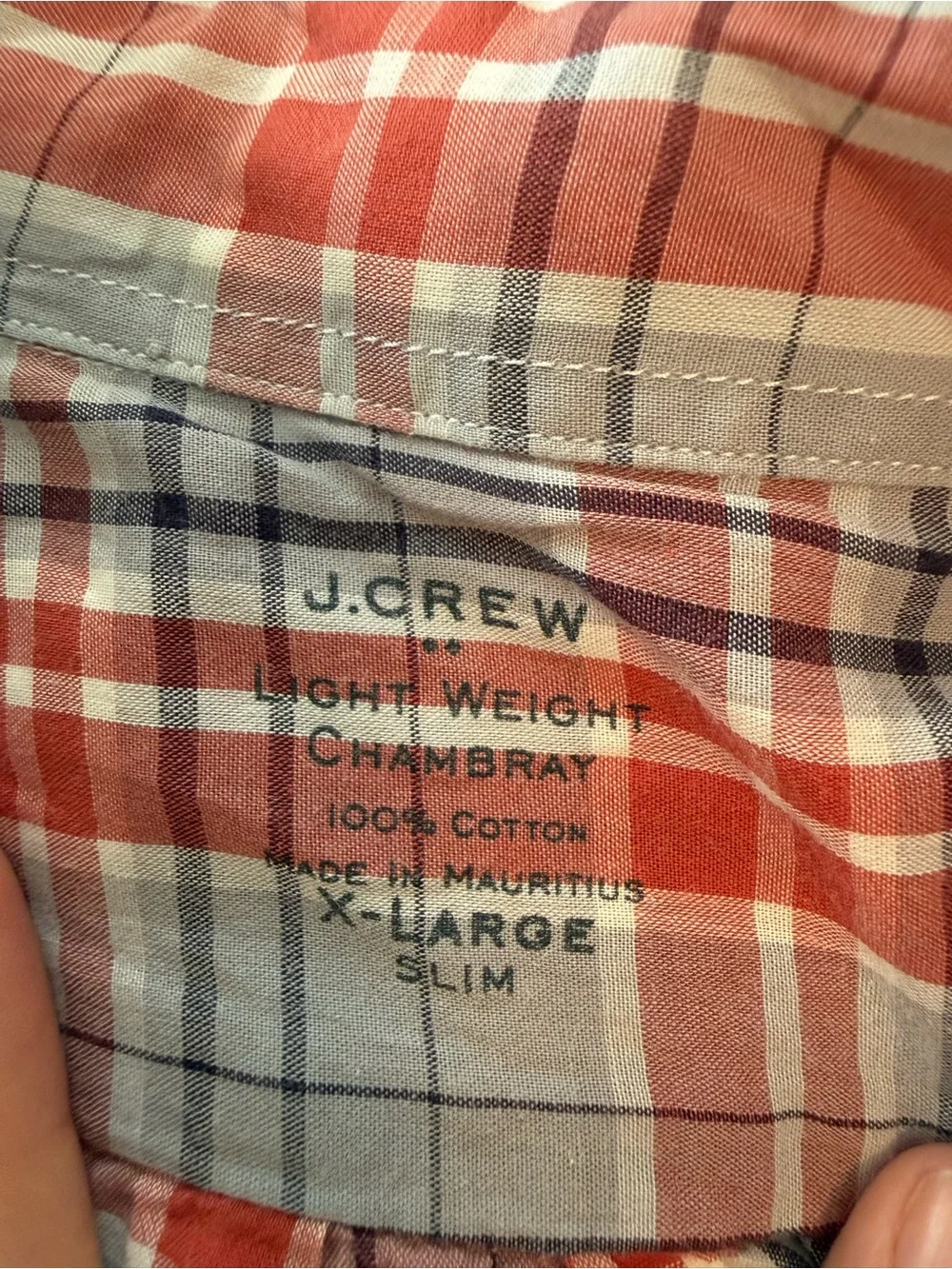 J. Crew Red and Gray Plaid lightweight chambray Button-Down Shirt